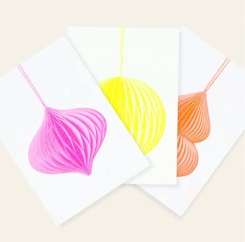 Herr und Frau Rio Postkarte XMAS Schmuck Orange , Risographie Postkarte Weihnachten