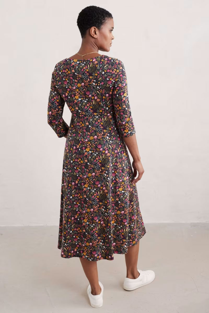 % SEASALT CORNWALL Kleid Secret Cove 3/4 Sleeve Midi Dress, Farbe: Garden Harvest Maritime %