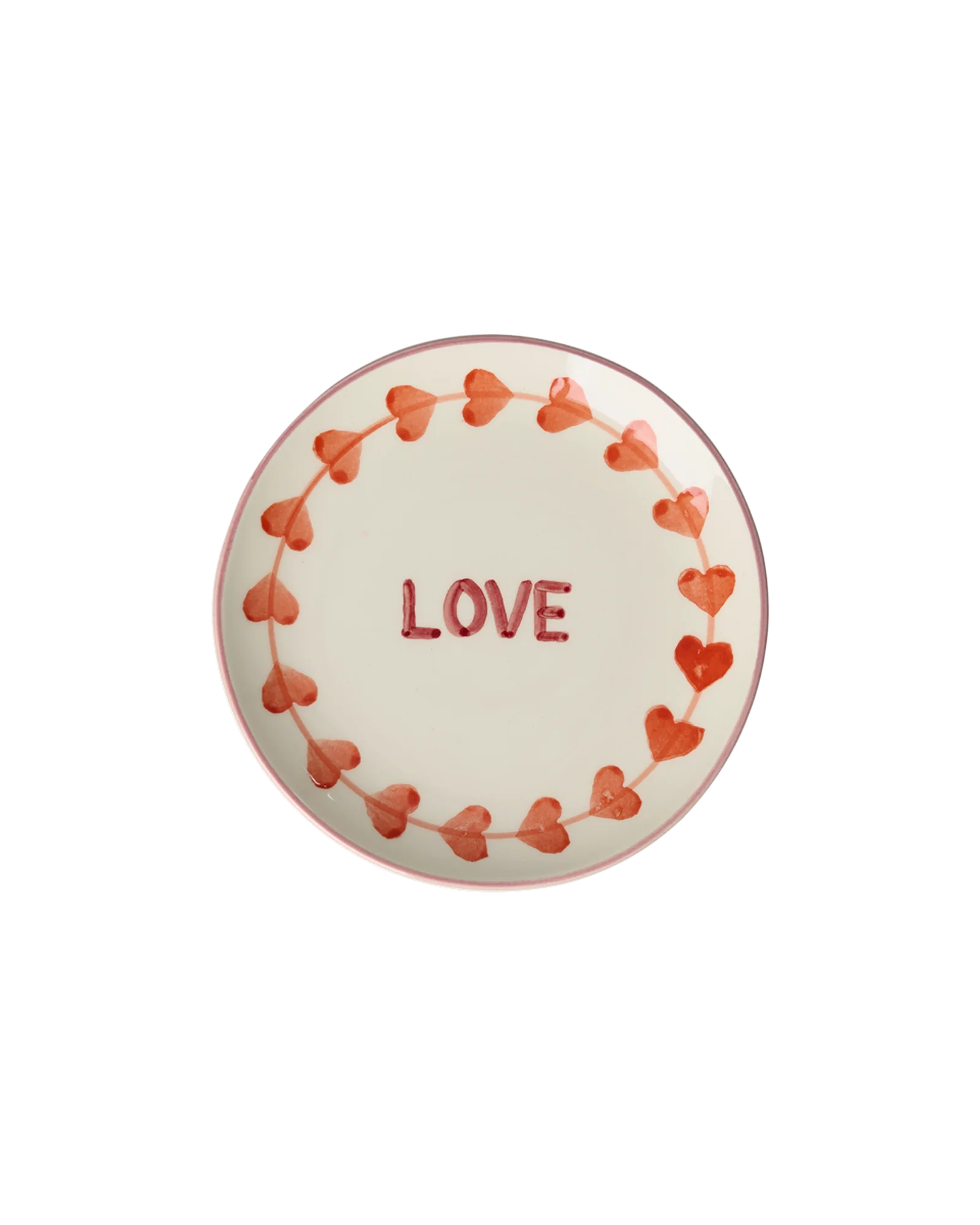 Rice Keramik Kuchenteller - Gebrochenes Weiß - Hand-painted LOVE