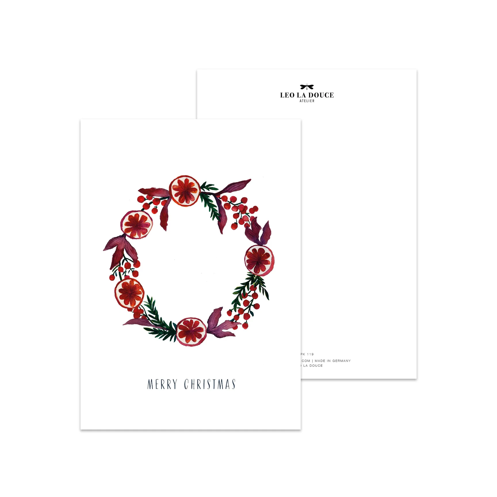 Leo la Douce Postkarte Weihnachtlicher Kranz | Rot