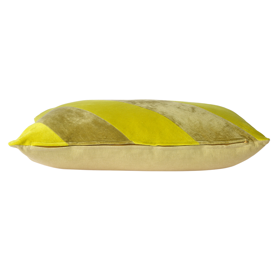 % HKliving Kissen Velvet gestreift gelb/grün 40x60 cm, Samtoptik 