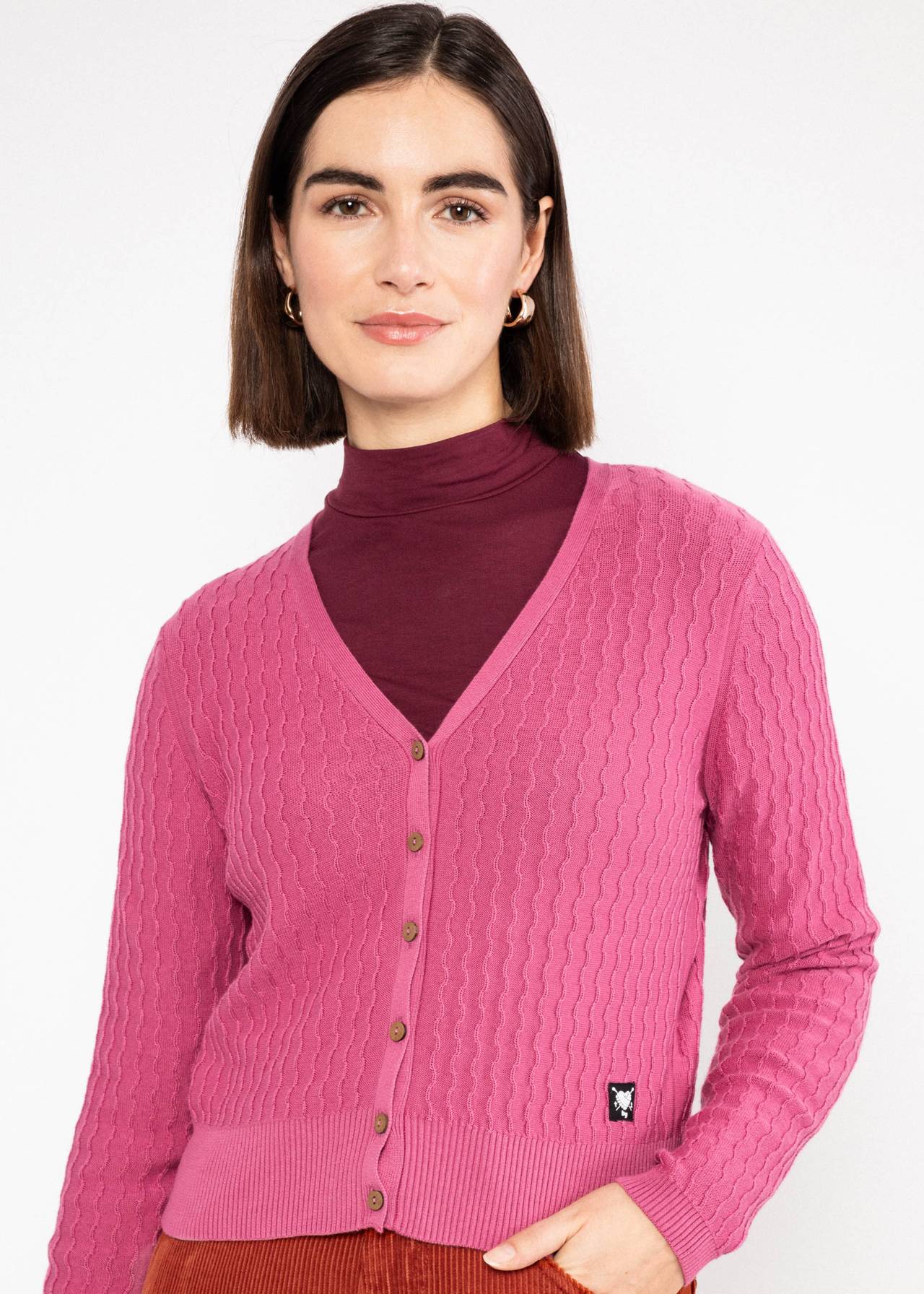 Blutsgeschwister Cardigan Save the World, folklore pink knit