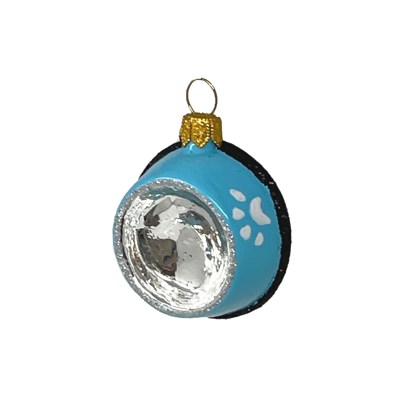 Hundenapf blau klein/ Hundeschüssel blau , Christbaumschmuck (Oberfränkische Glasmanufaktur), ca. 4 cm, Glas 