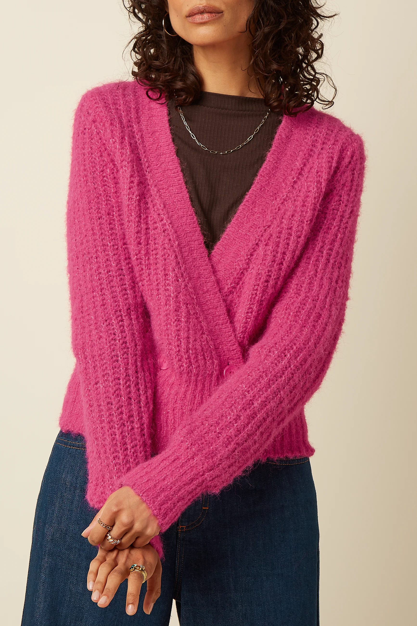 King Louie Strickjacke Fiora Cardi Hollow,  Farbe Neon Pink