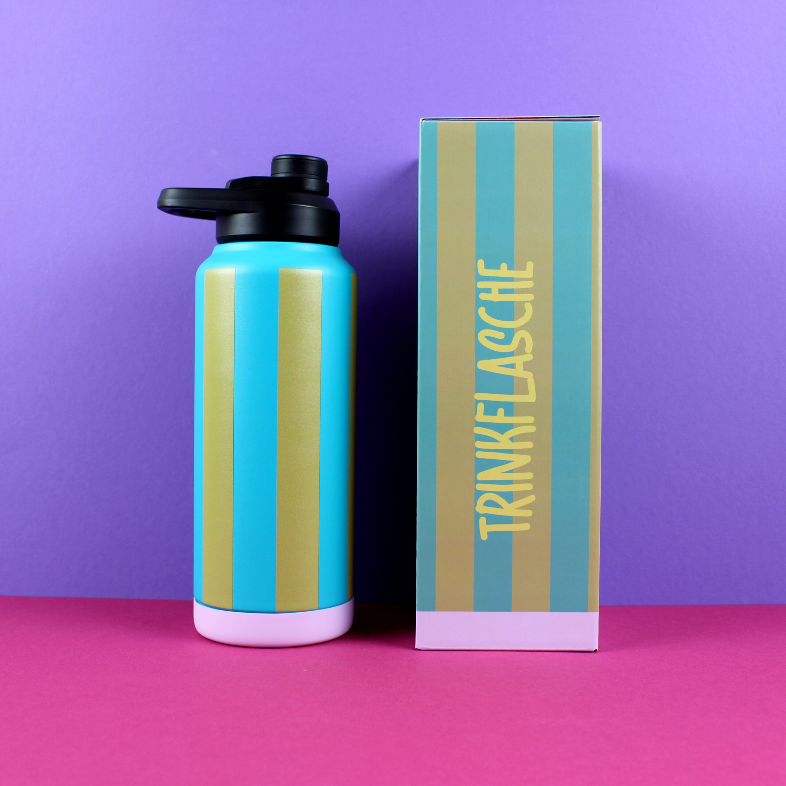 Trinkflasche Stripes, petrol/olive-gold/flieder  (1000ml)