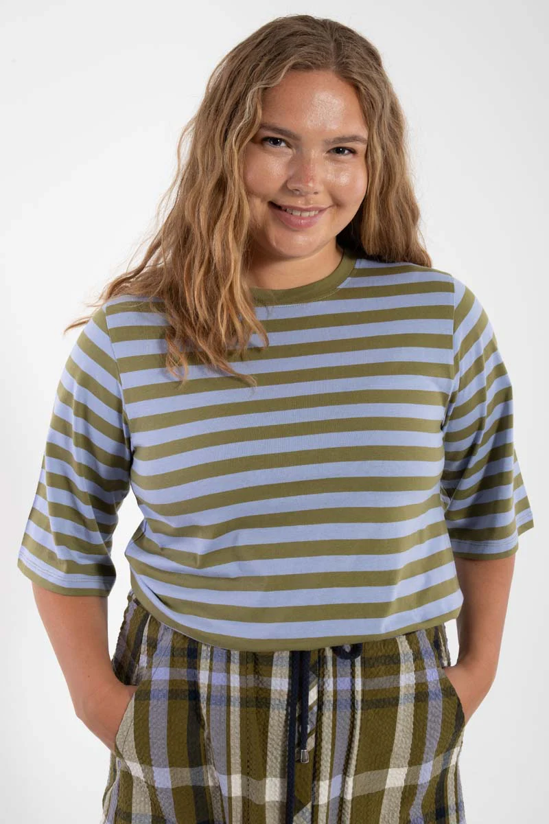 Danefae Danebasic Glad Tee Olive/Lilla, T-Shirt Streifen Oliv-Lila