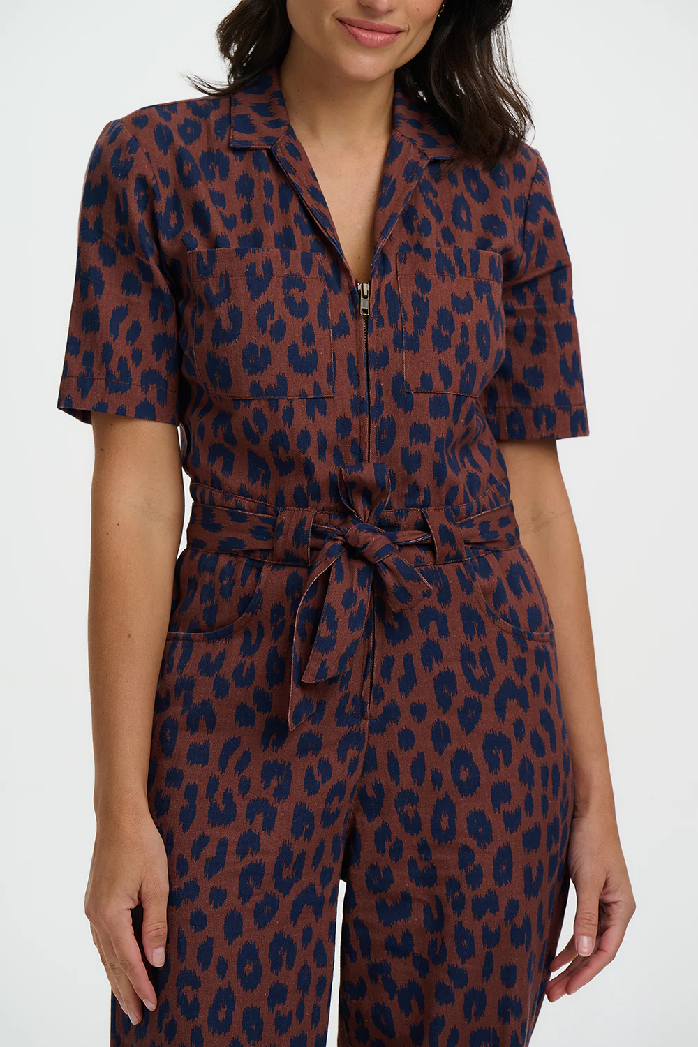 % Sugarhill Brighton Meredith Boilersuit - Rust/Navy, Ikat Leopard von sugarhill BRIGHTON