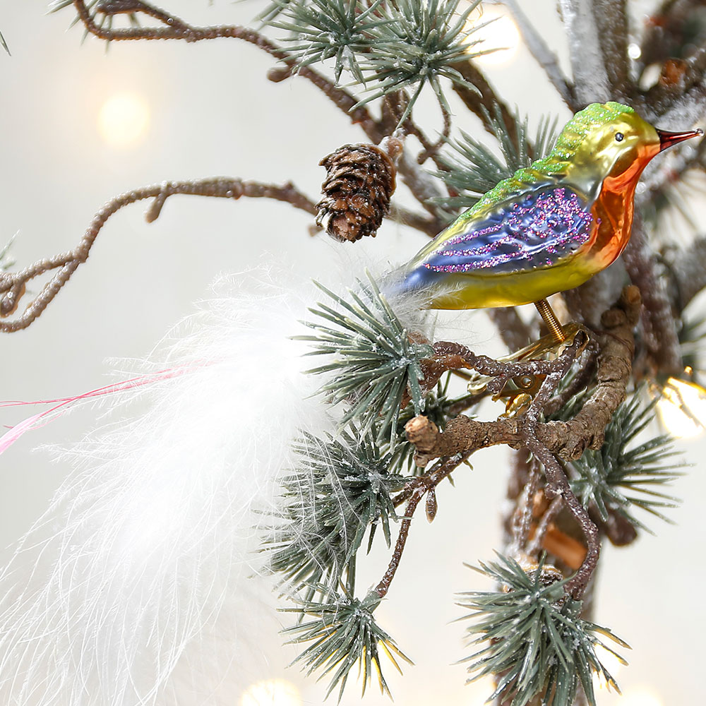 Inge Glas Weihnachtsvogel Prächtiges Gefieder, ca. 9,5 cm plus Feder, Glas