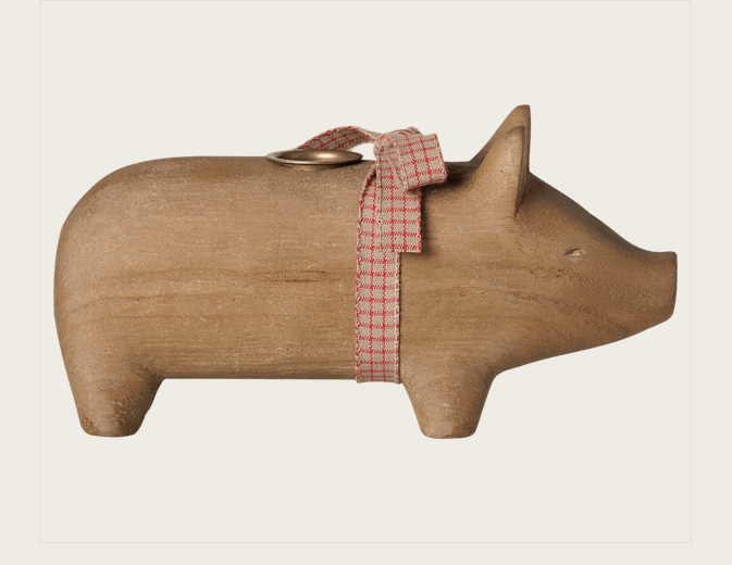 Maileg Holzkerzenhalter, Schwein, Mittel – Natur, Länge ca. 18 cm