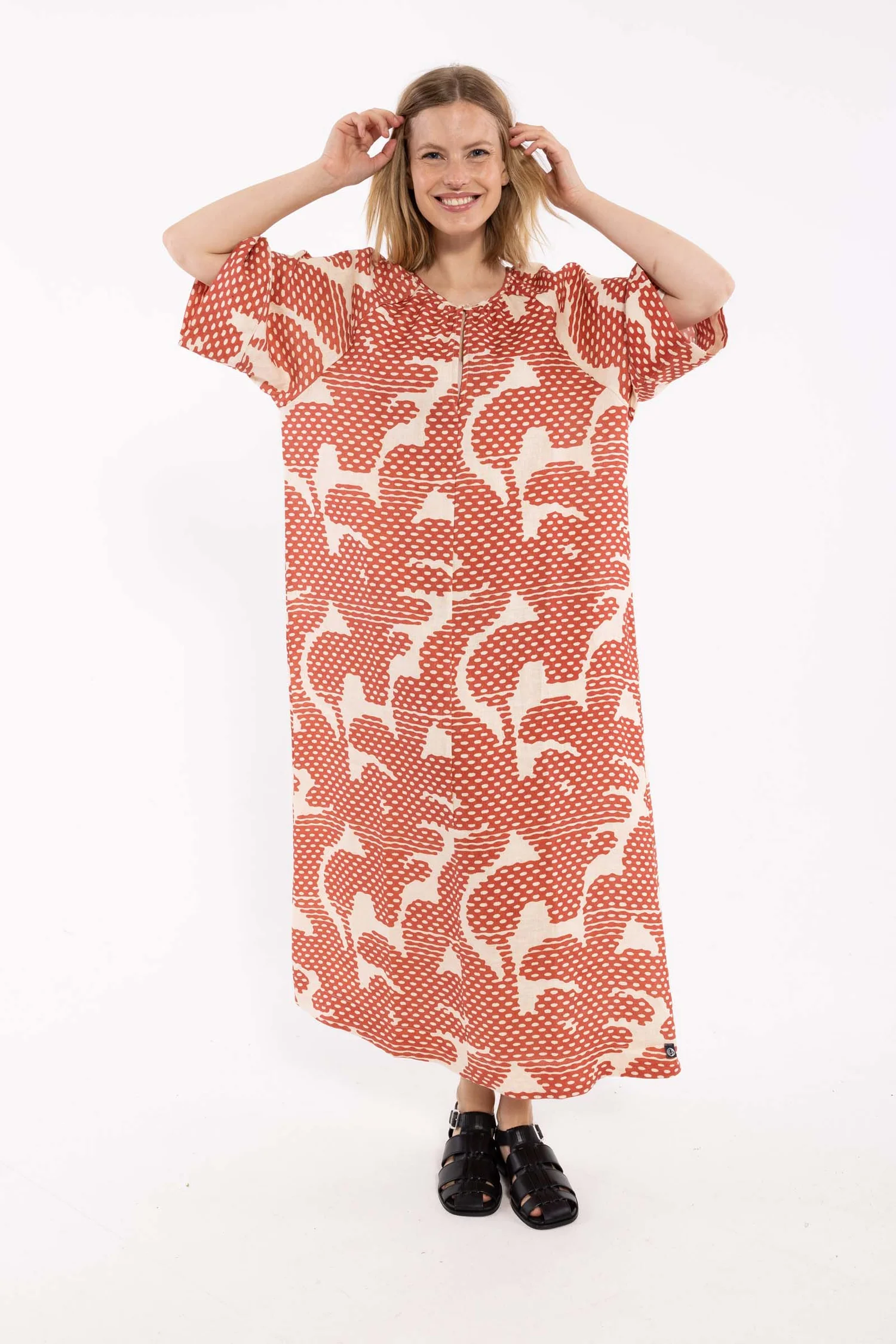 % Danefae Danehostess Modal Linnen Dress Aragon/Nougat HALFTONE, Kleid, Halbleinen