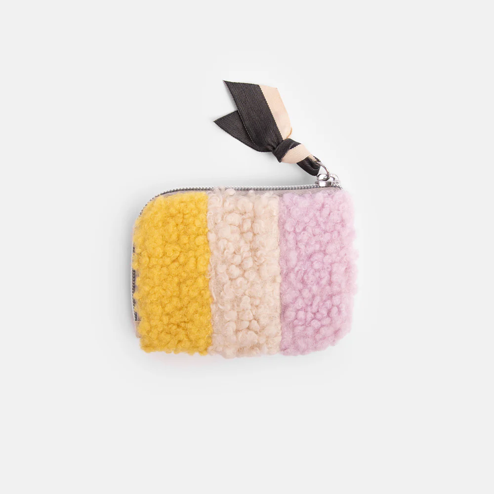 Caroline Gardner Multi Stripe Borg Corner Purse, Geldbeutel , Teddyplüsch