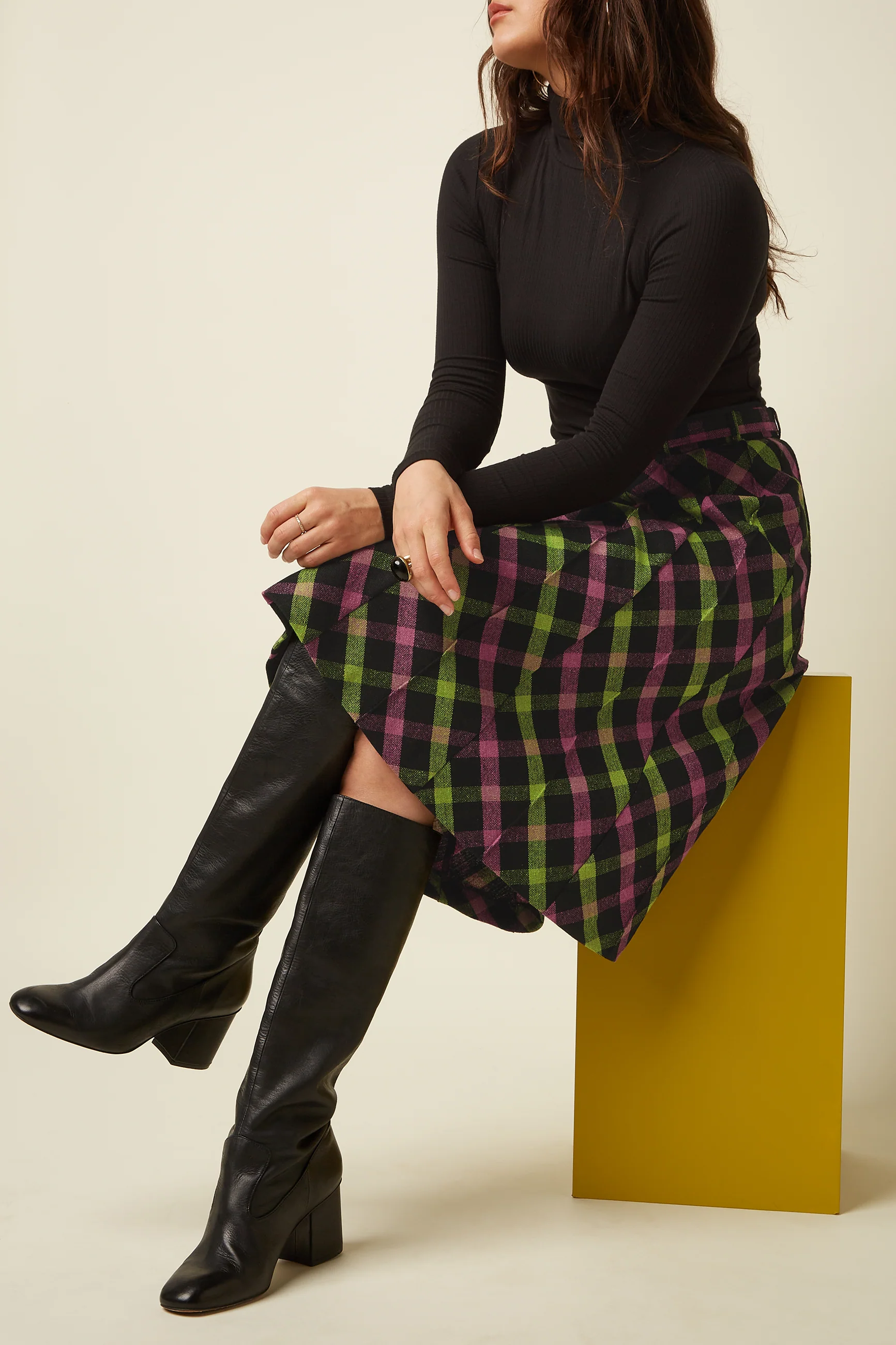 King Louie Harper Skirt Goia Check , Rock, Farbe Black - Goia Check