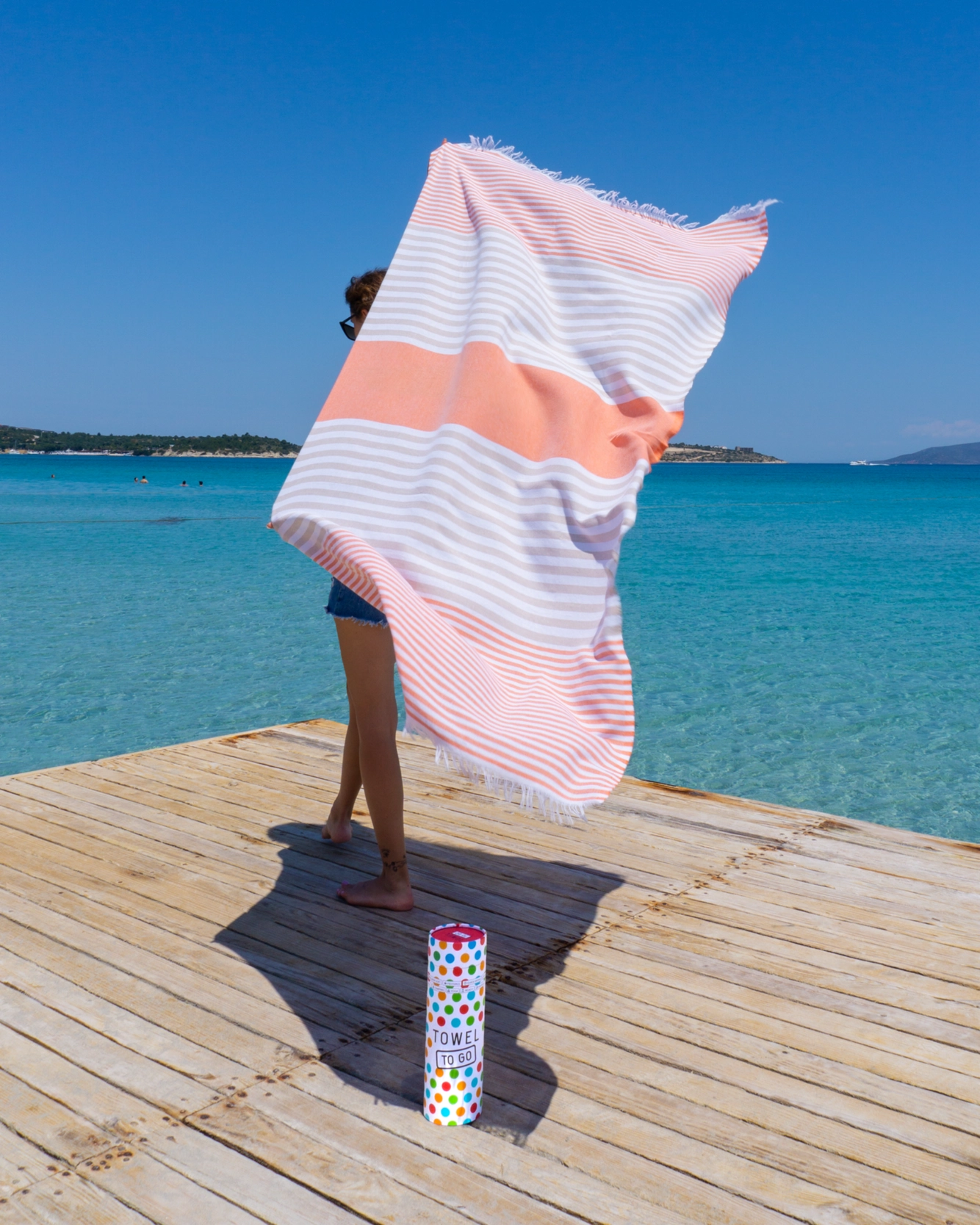 Strandtuch BALI, Hamamtuch in Geschenkbox, Orange-Beige, recycelte Baumwolle, ca.  180 x 100 cm von TOWEL TO GO 