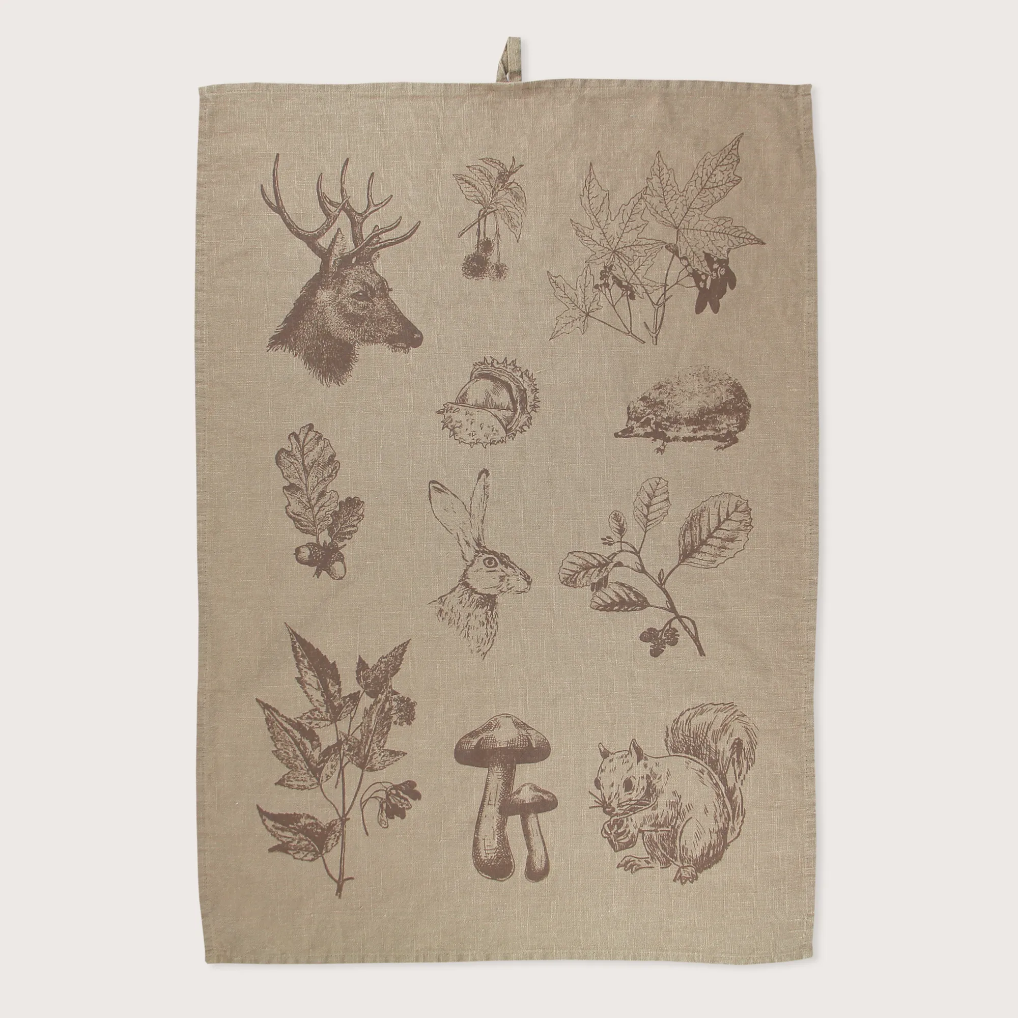 Geschirrtuch WOODLIFE, Leinen uni safari, handbedruckt, ~50x70cm von Dorothee Lehnen       