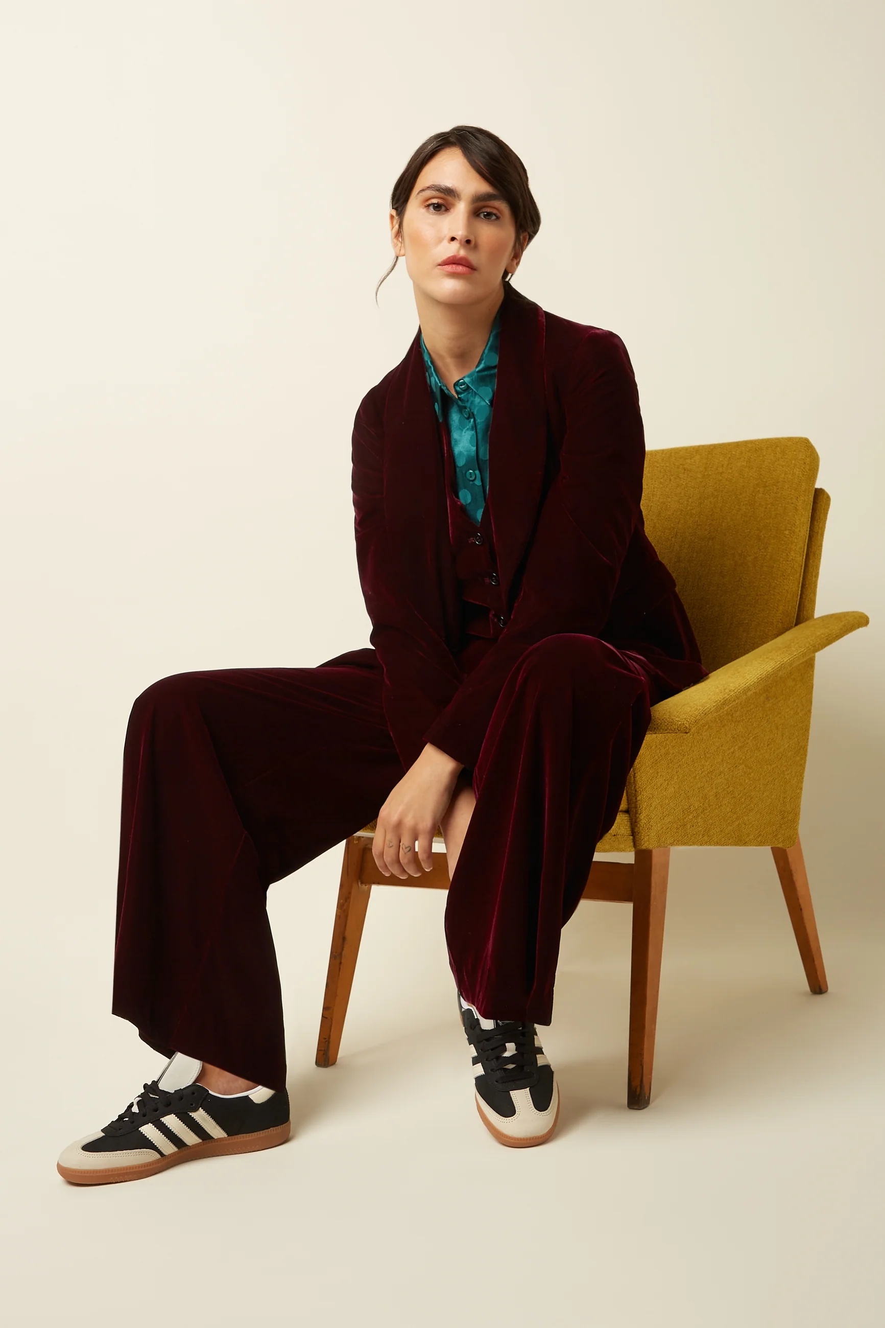 % King Louie Hose Peppa Pants Gamine Velvet, Farbe Bordeaux Red - Gamine Velvet, Samtoptik