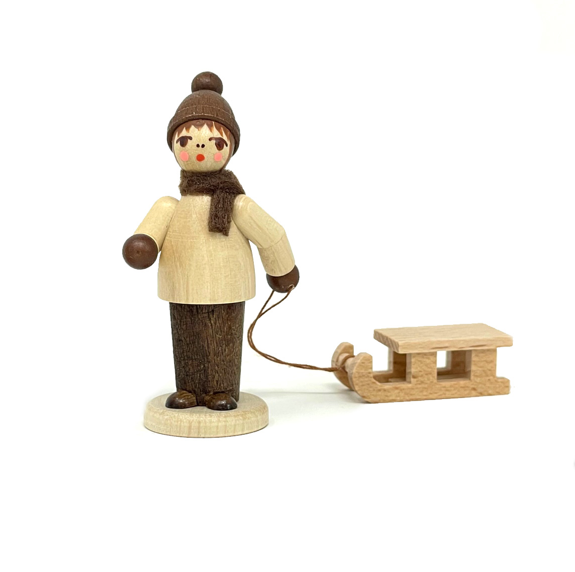 Erzgebirge Figur" Wintersport" Nr. 3, Figur mit Schlitten, natur, ca. 6 cm , zum Stellen 