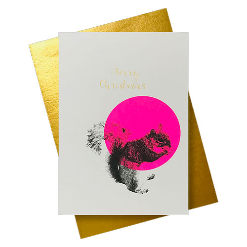 Pink Stories Grußkarte Eichhörnchen Neonpink, handgedruckt, Neon xm-11