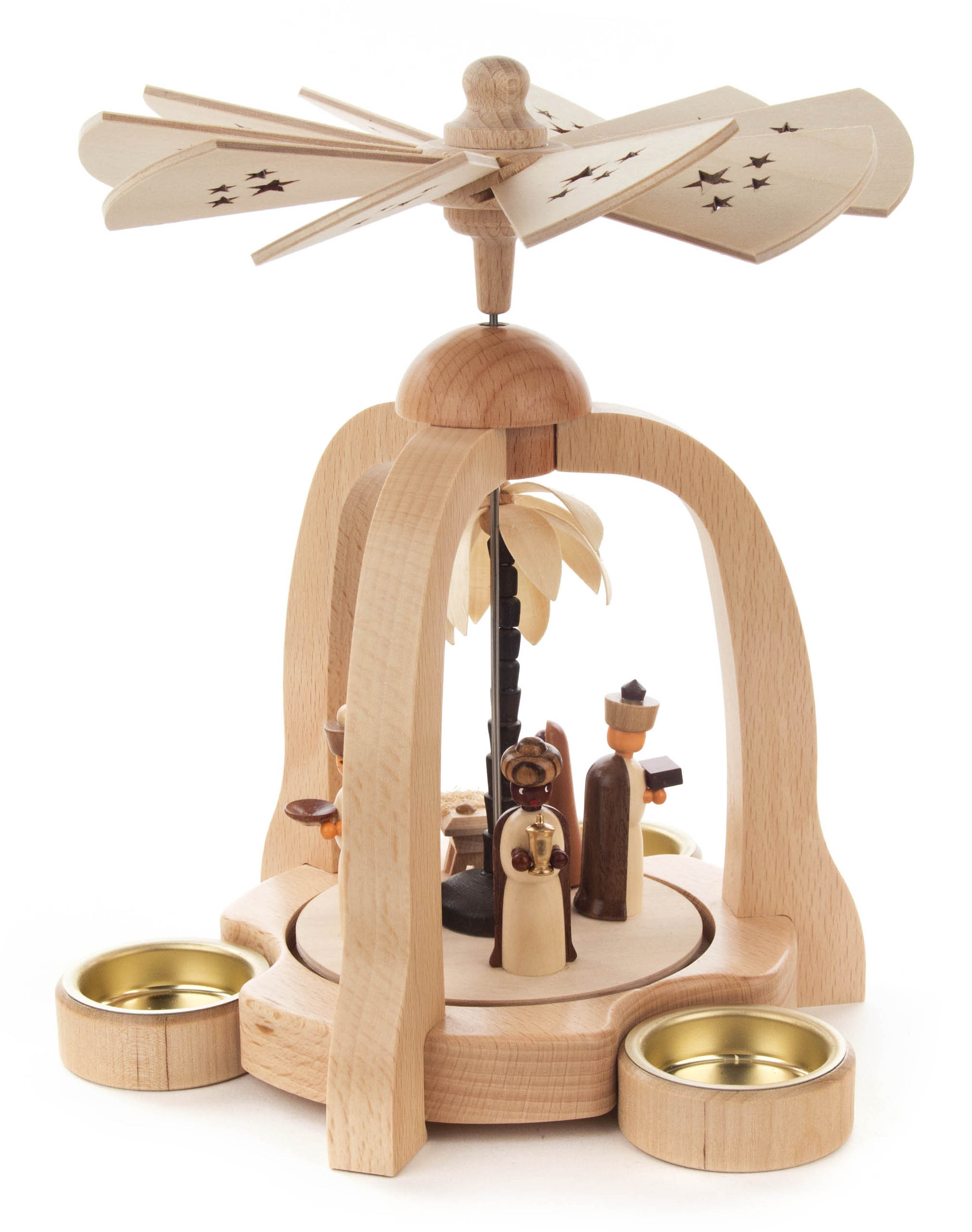 Erzgebirge Pyramide Christi Geburt natur, klein für Teelichte, Höhe ca. 24 cm, Weihnachtspyramide 