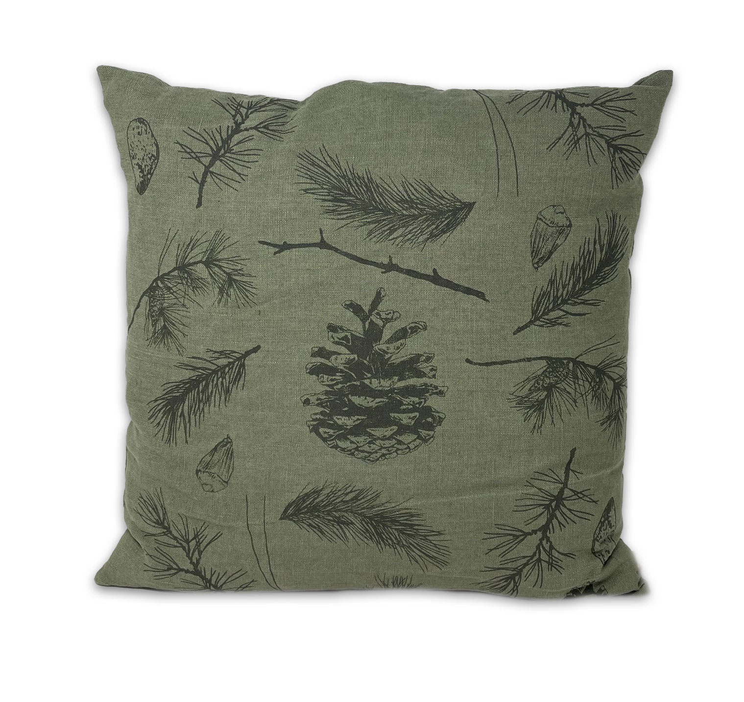 Dorothee Lehnen Leinenkissen "Winterplants" ca. 45 x 45 cm, Uni-Leinen, olivine, handbedruckt