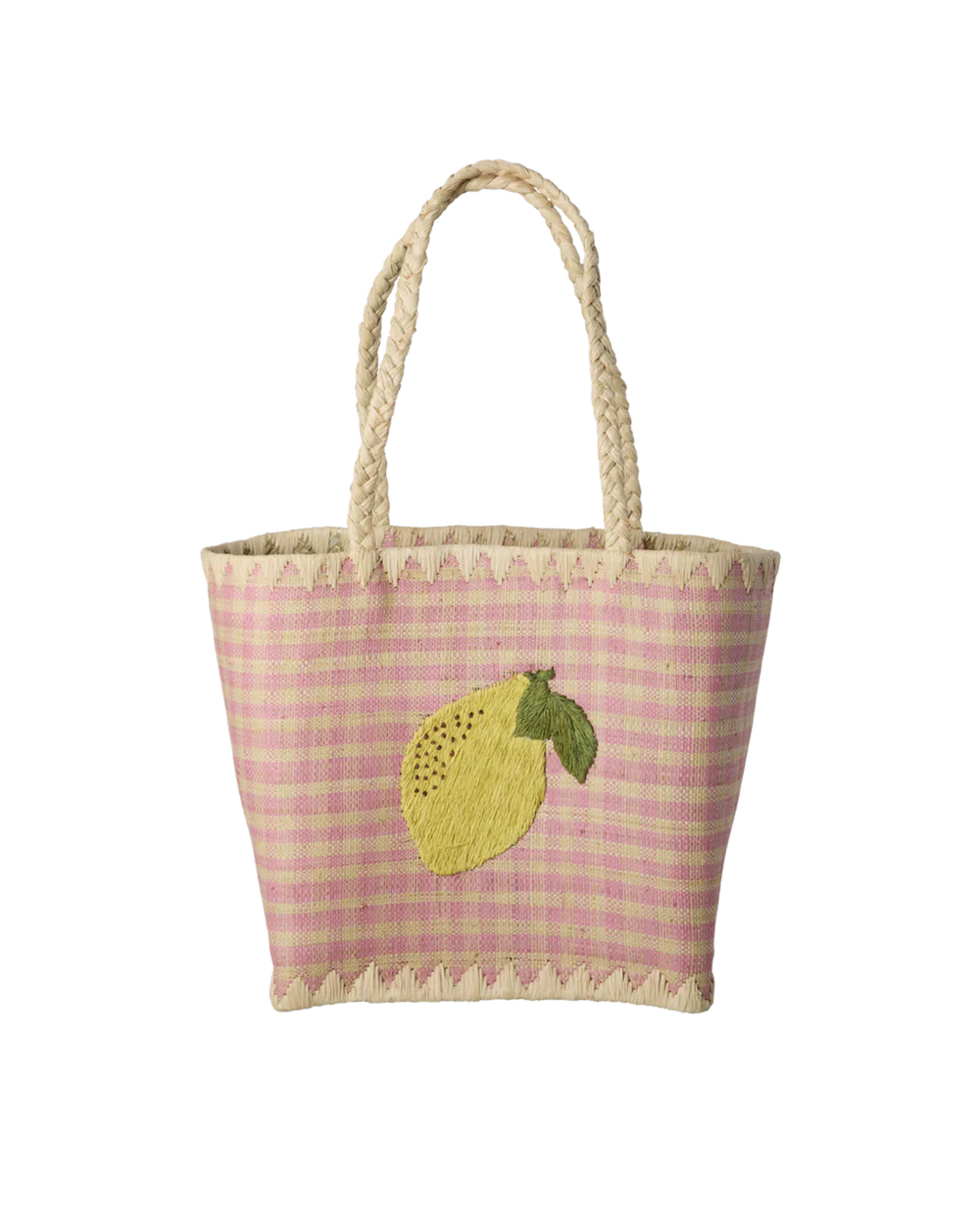 Rice Korbtasche Lemons/Zitronen Small, Rosa kariert