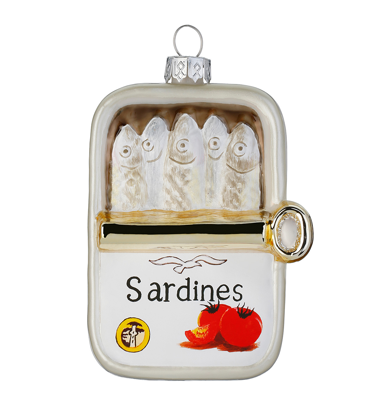 Inge Glas Christbaumkugel Sardinendose weiß, Glas, ca. 9 cm, Sardinenbüchse  