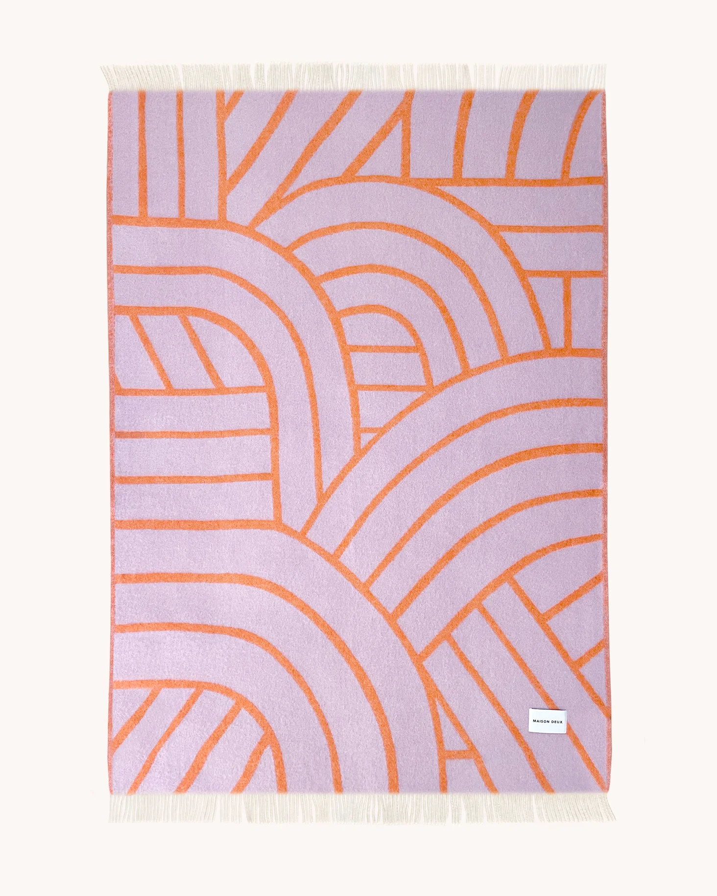 Maison Deux Wolldecke Lines-Decke Lila-Orange, ca. 130 x 200 cm, Plaid, 100 % Wolle   