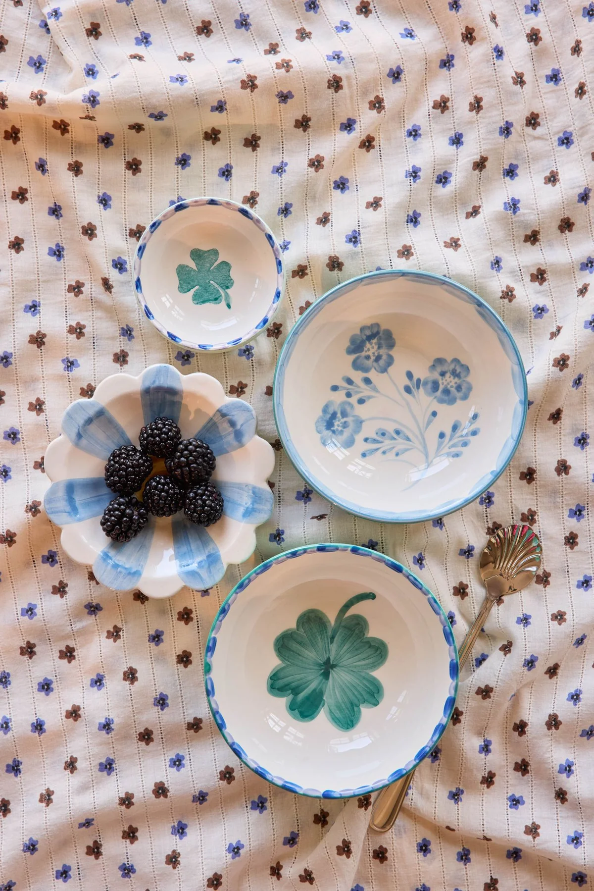 Rice Schale Good Luck Clover, Keramik Schüssel - Hellgrün - Hand-painted Good Luck Clover