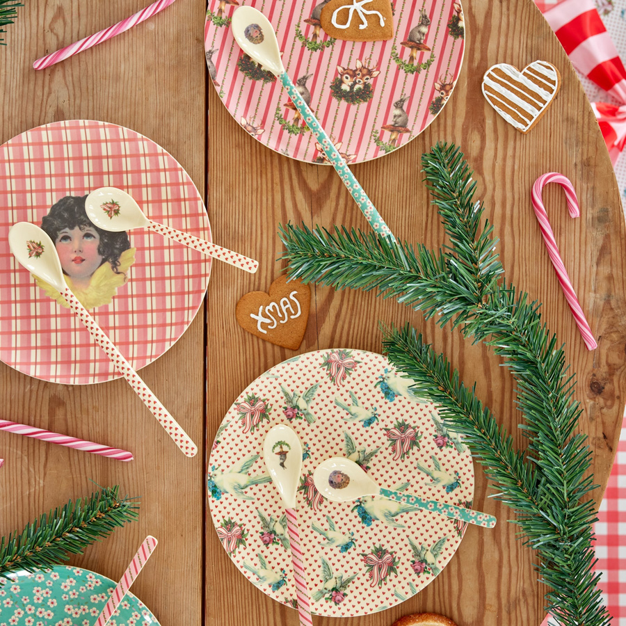 Rice Melamin Latte-Löffel XMAS Streifen & Hase auf Fliegenpilz, pro Stück 