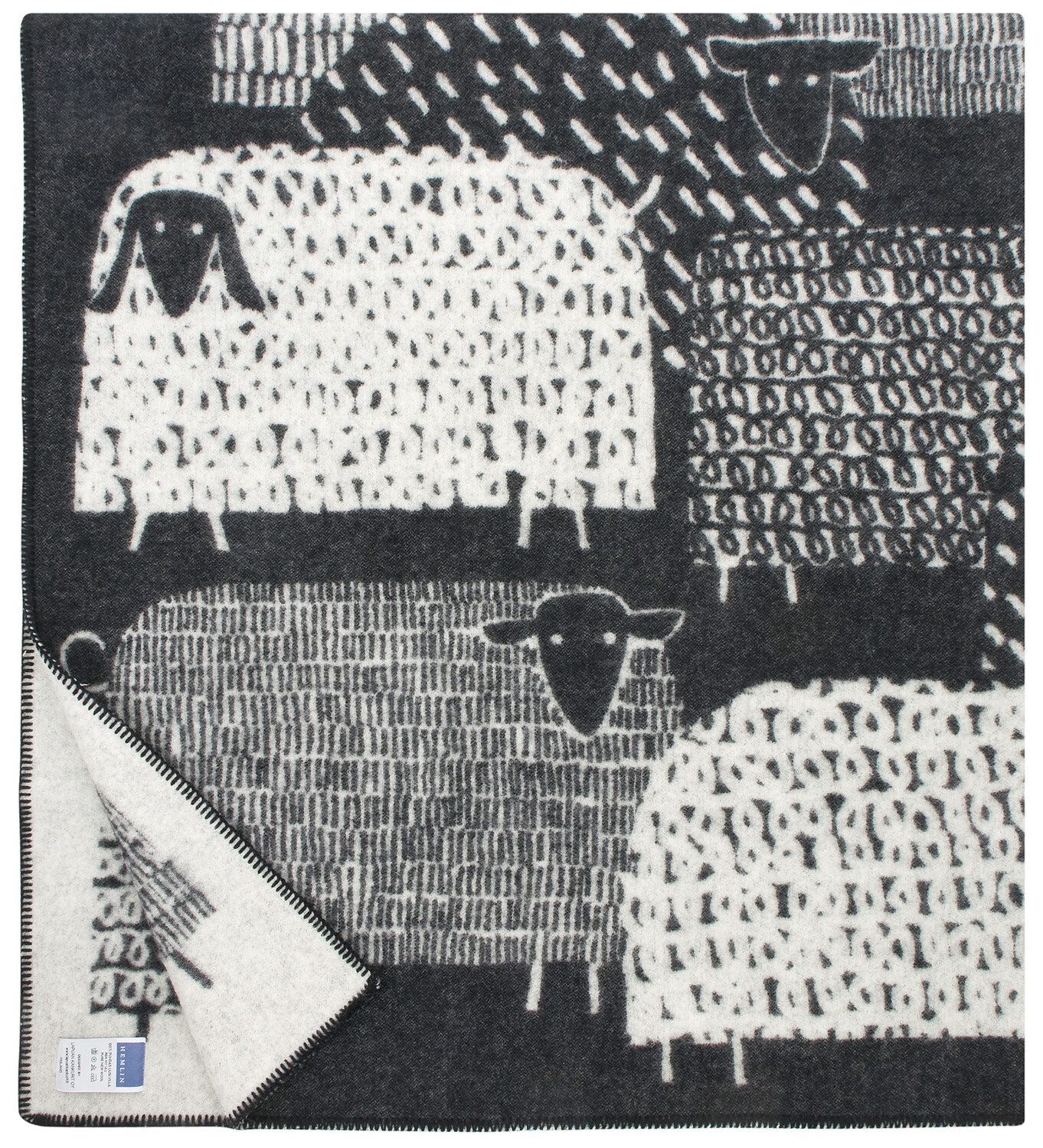 Lapuan Kankurit PÄKÄPÄÄT Wolldecke , /black-white, ca. 130 x 180 cm , Schafe