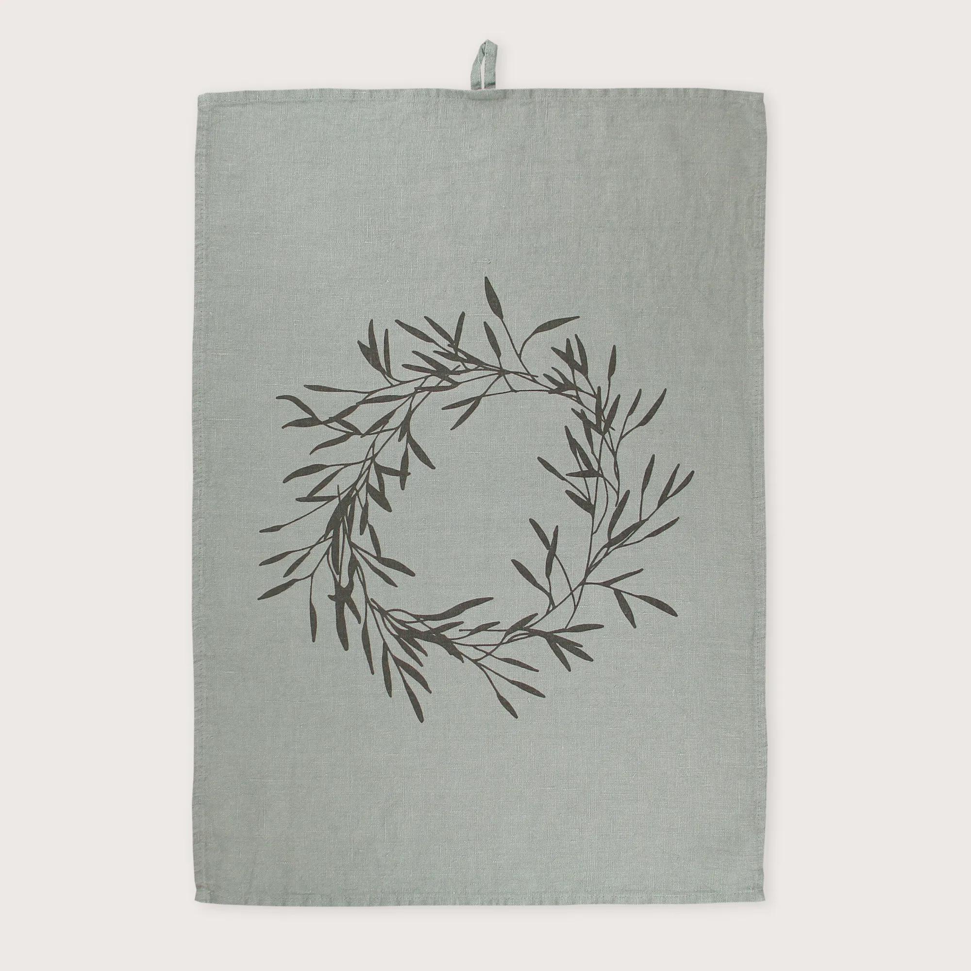 Dorothee Lehnen Geschirrtuch OLIVEWREATH, Leinen uni desert sage, handbedruckt, ~50x70cm von Dorothee Lehnen        