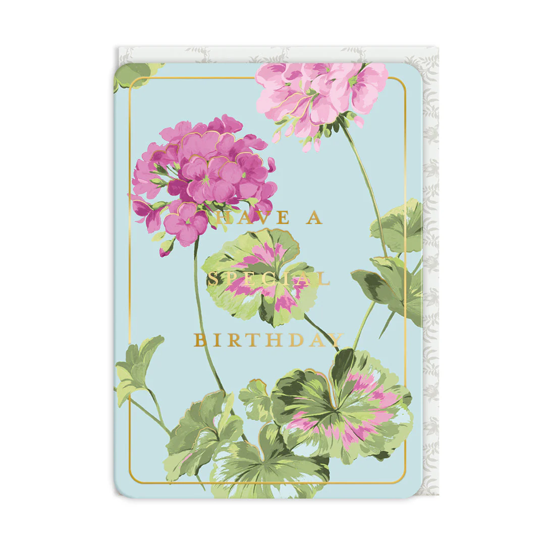 OH DEER Grußkarte Purple Geranium Birthday Card , Geburtstag  