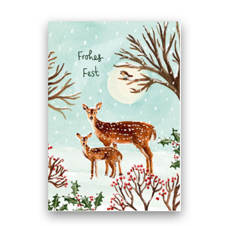 Doppelkarte Weihnachten "Frohes Fest"  Rehe von Louise Mulgrew
