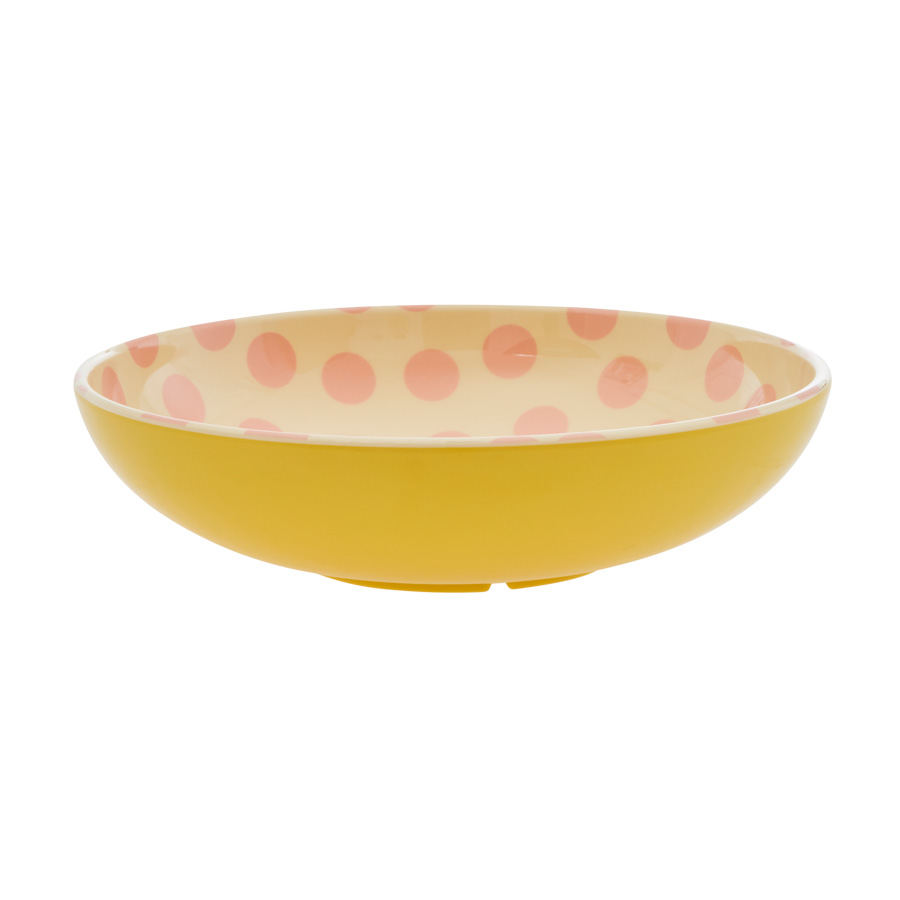Rice Melamin Salatschüssel - Gelb - Pink Dots Print, D. ca. 30 cm
