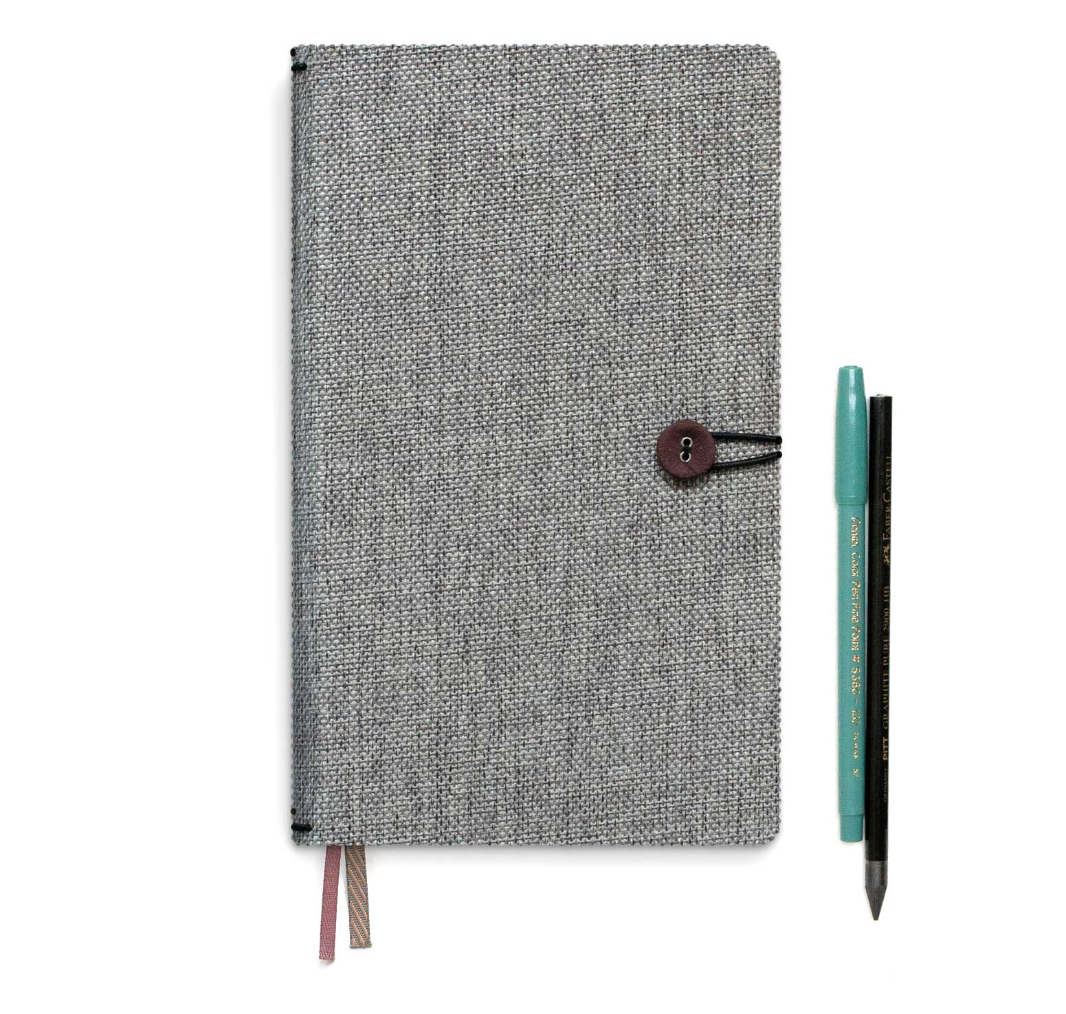 Tinne+Mia Linen Notebook with button, Notizbuch, Moss Agate