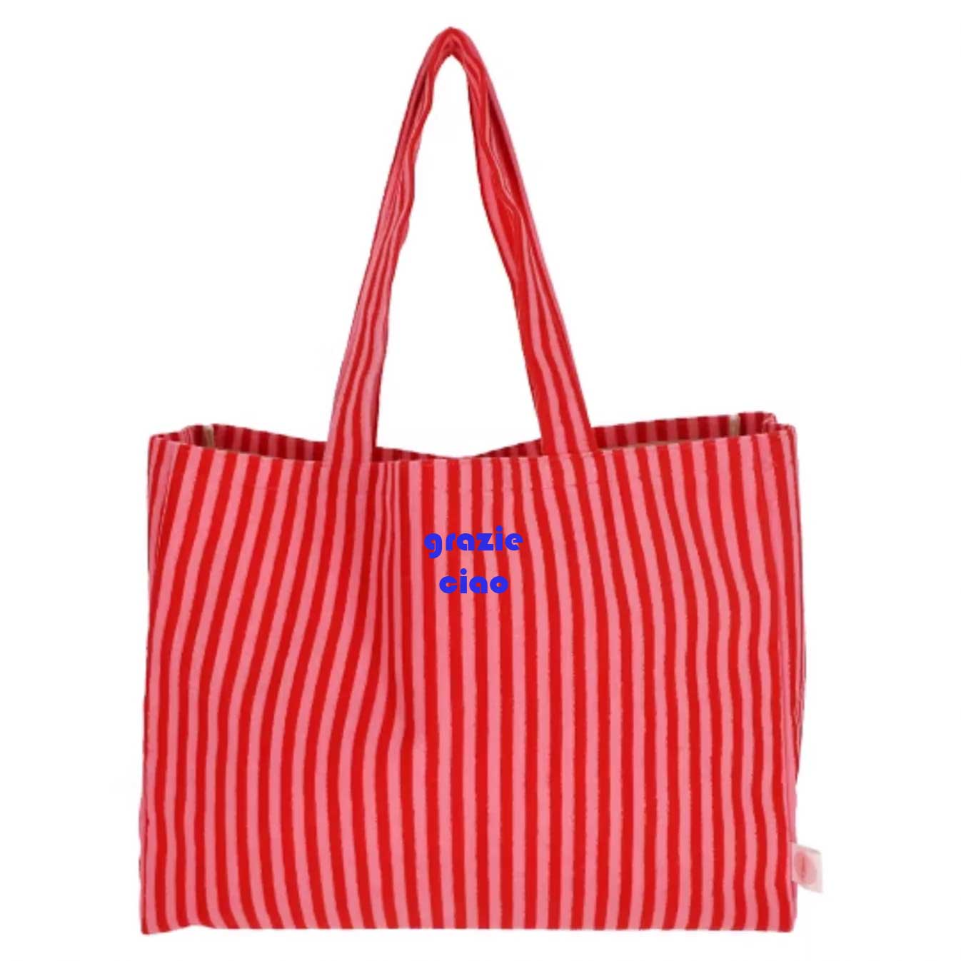 % Frottee Shopper Streifen Rot/Pink, Badetasche , GRAZIE CIAO