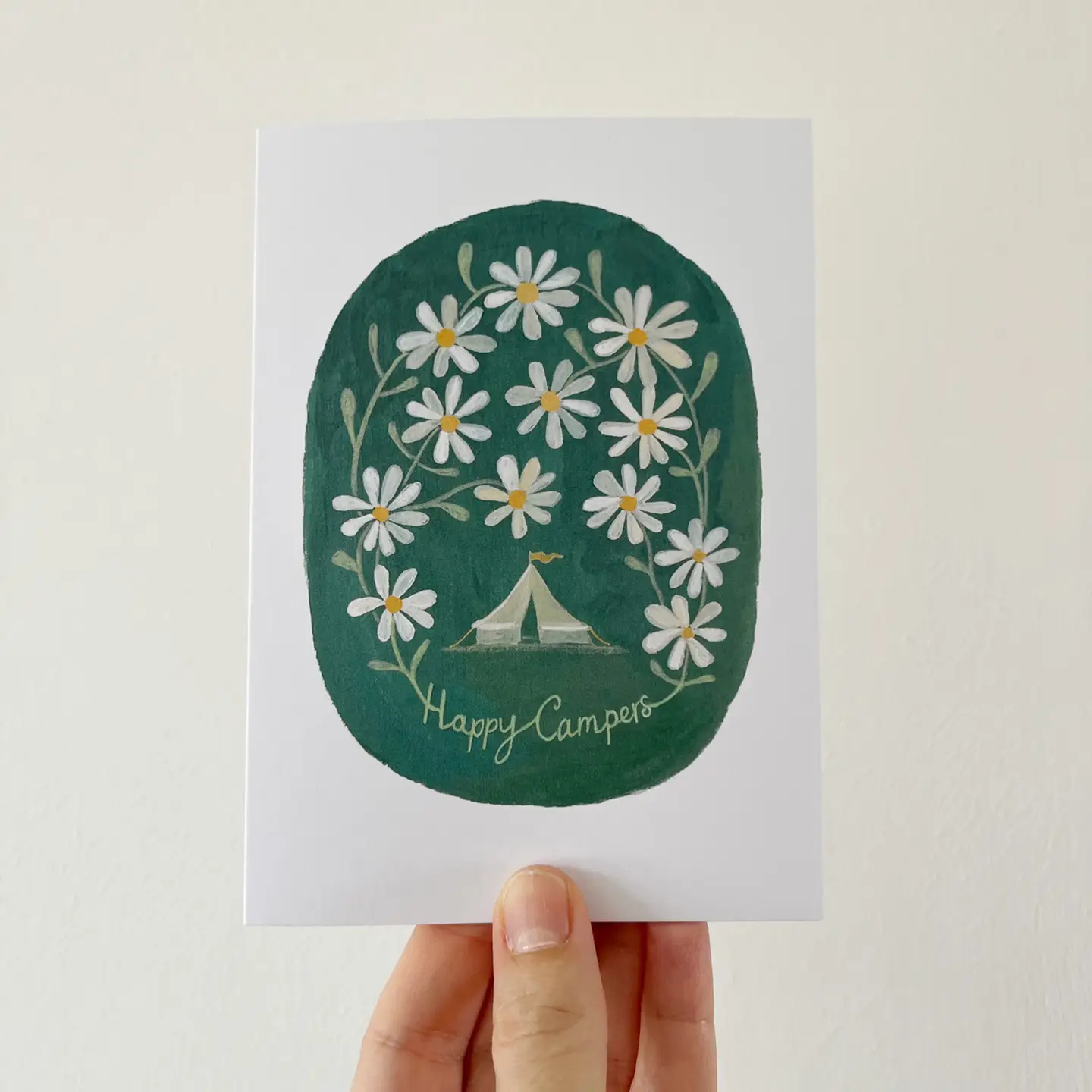 Doppelkarte "Happy Campers " aus England von Juliet Thomas Doodles , Camping-Karte für Bell-Zelte