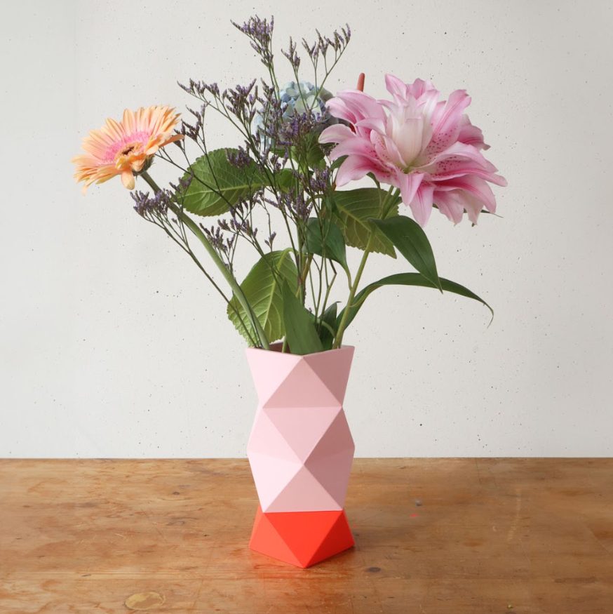 Origami Vase L Neon Orange - Peach Pastel, ca. 10 x 20 cm, Bio-Kunststoff 