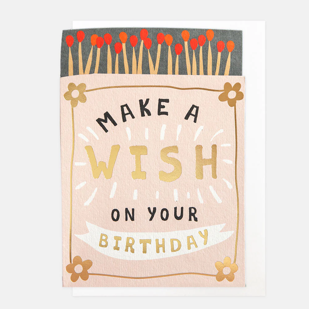 Caroline Gardner Doppelkarte Match Box Make A Wish Birthday Card, LIT006, Geburtstagskarte