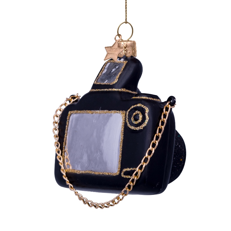 % Weihnachtskugel Kamera/ Fotoapparat, Schwarz-Gold, Glas,  H. ca. 9cm von Vondels