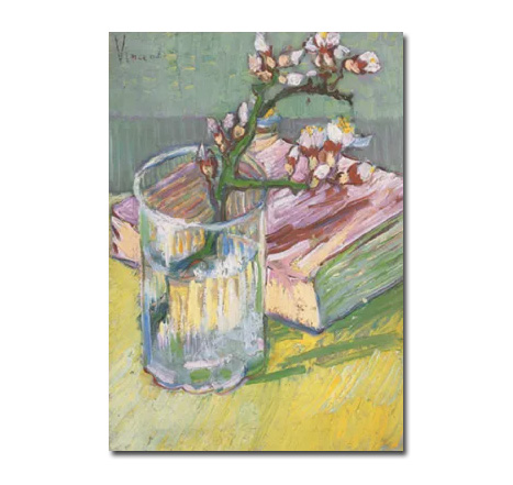 Postkarte Vincent van Gogh " Blühender Mandelzweig im Glas und Buch, 1888" Kunst