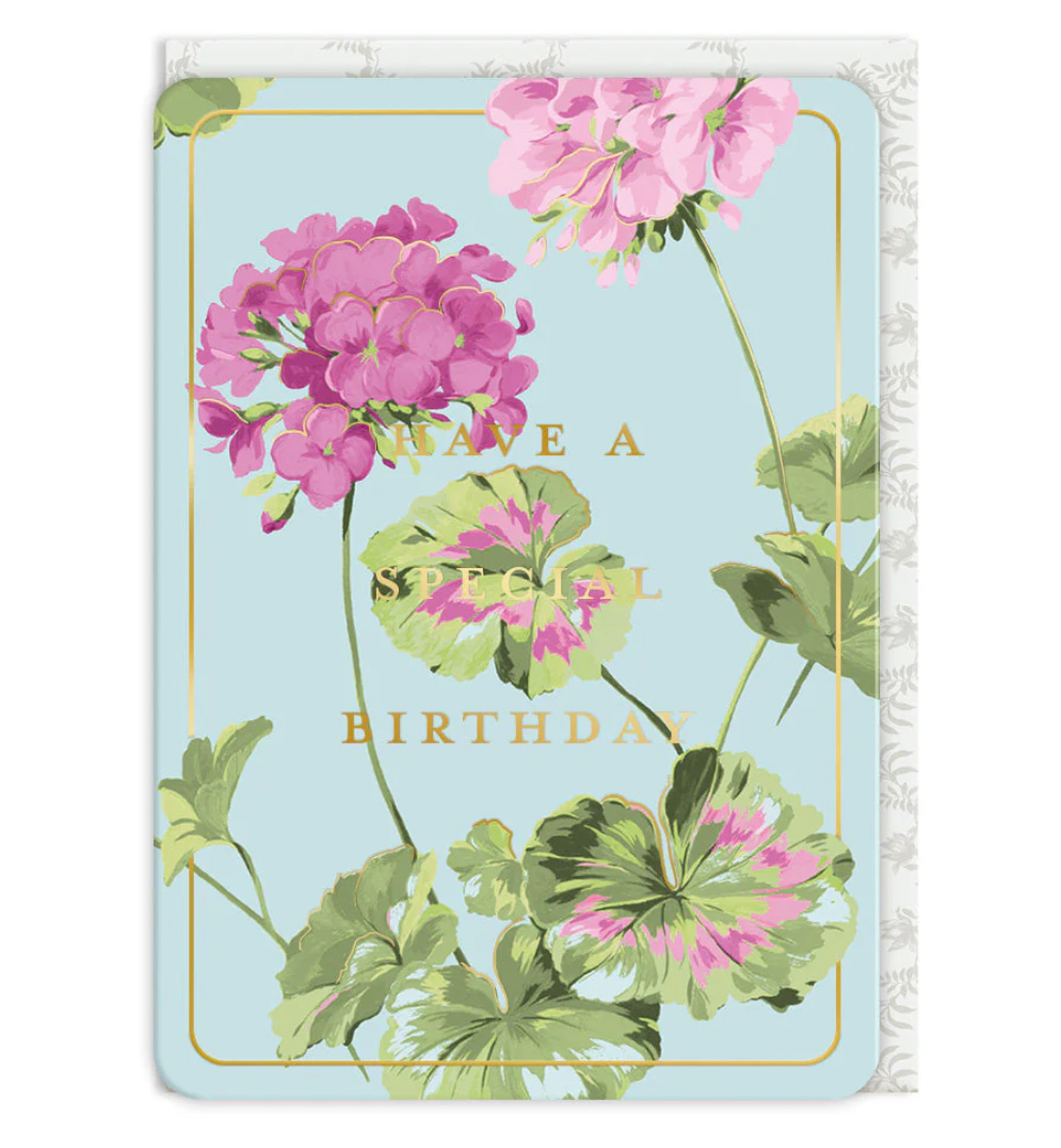 OH DEER Grußkarte Purple Geranium Birthday Card , Geburtstag  