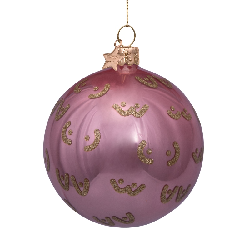 Weihnachtskugel zartrosa Opal mit goldenem Glitzer-Brust-Print, Glas,  D. ca. 8cm, Terra Flora 