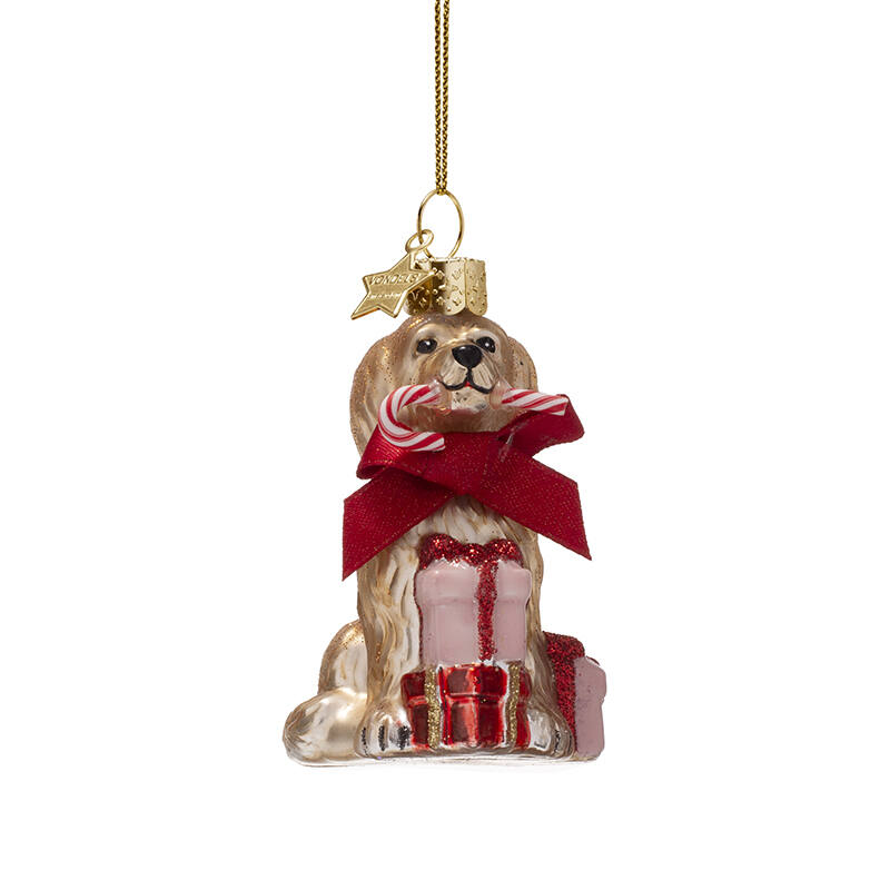 Weihnachtskugel Cockapoo, Glas, H. ca.9 cm, Hund von Vondels, Ornament glass cockapoo dog w/candy cane