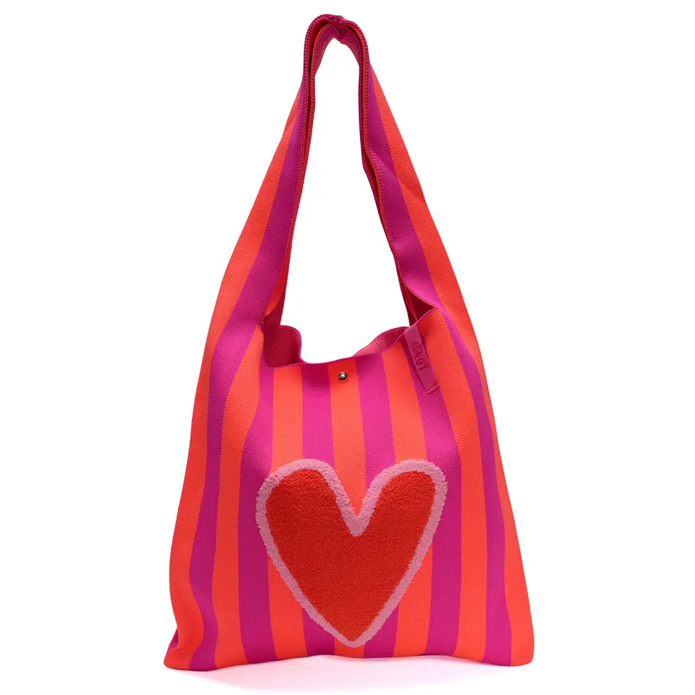 LOT83 Shopper Rebell Loïs 06, Herz, Streifen Magenta-Hellrot, ca.  45 x 35 cm