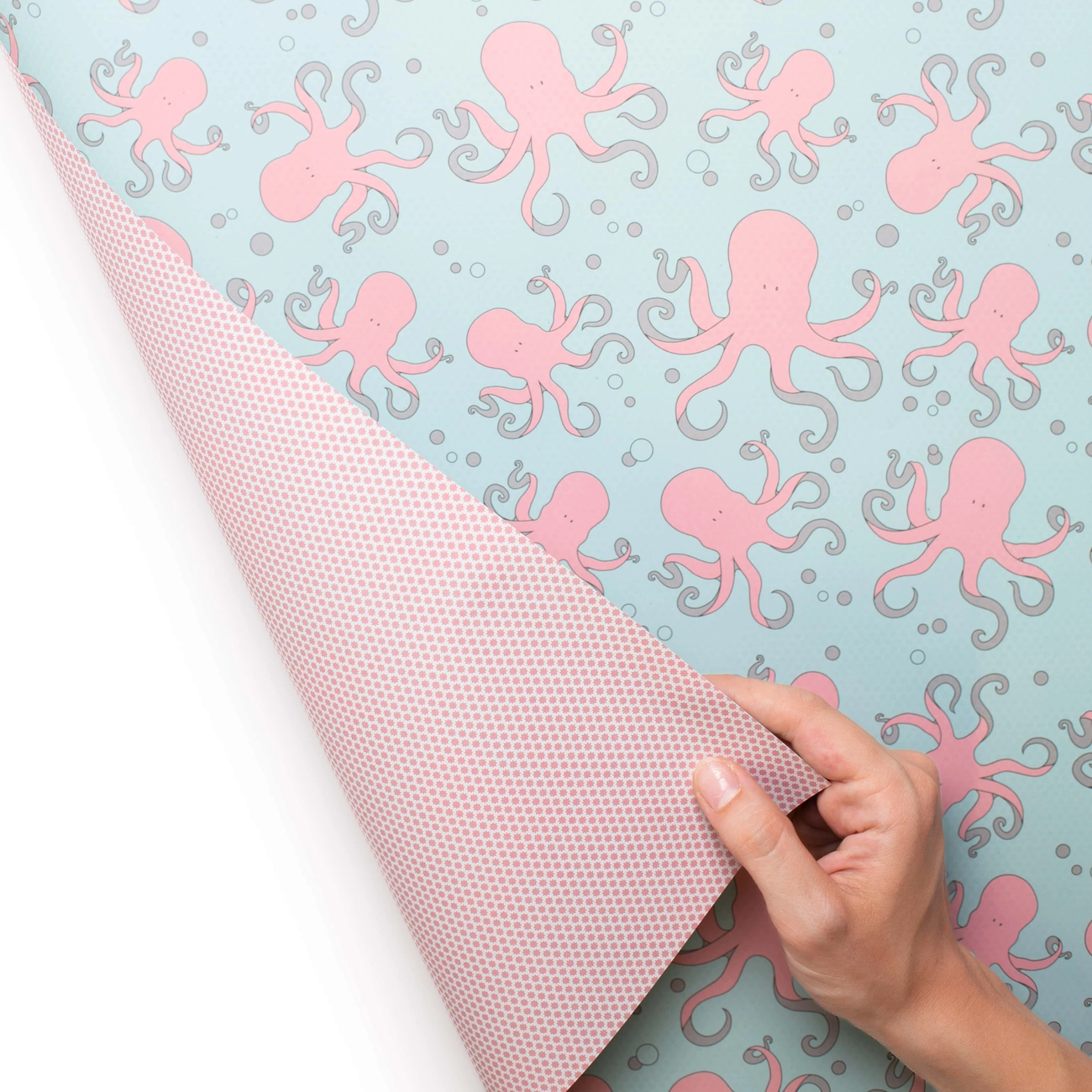 Geschenkpapier Krake rosa, zweiseitiges Recyclingpapier, ca. 67 x 48 cm , beidseitig bedruckt