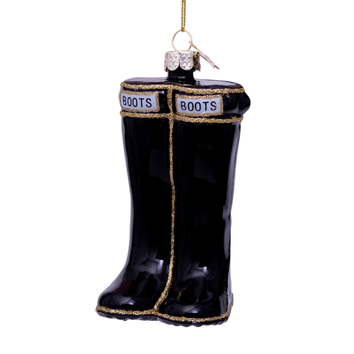  Weihnachtskugel Boots/Stiefel, Schwarz-Gold, Glas,  H. ca. 11,5cm , Schuhe
