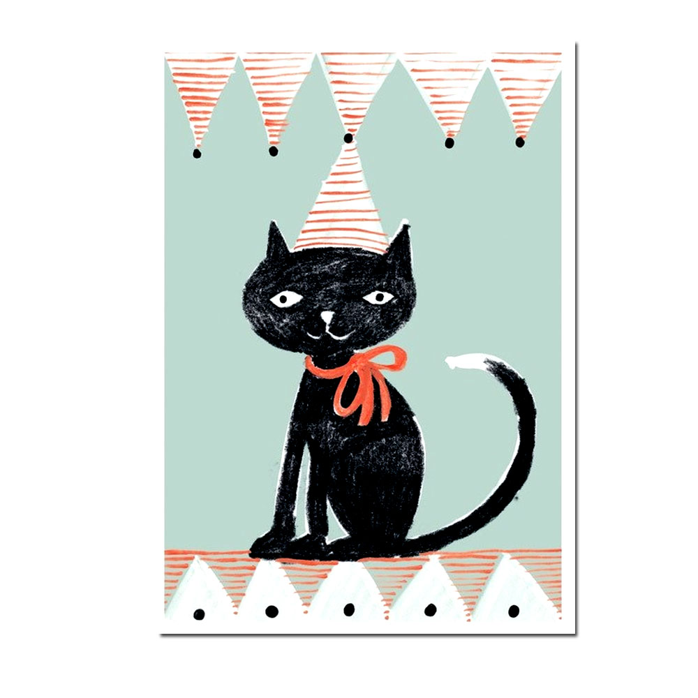 Postkarte Kater mit Hut Neon / Schwarze Katze von schönegrüsse
