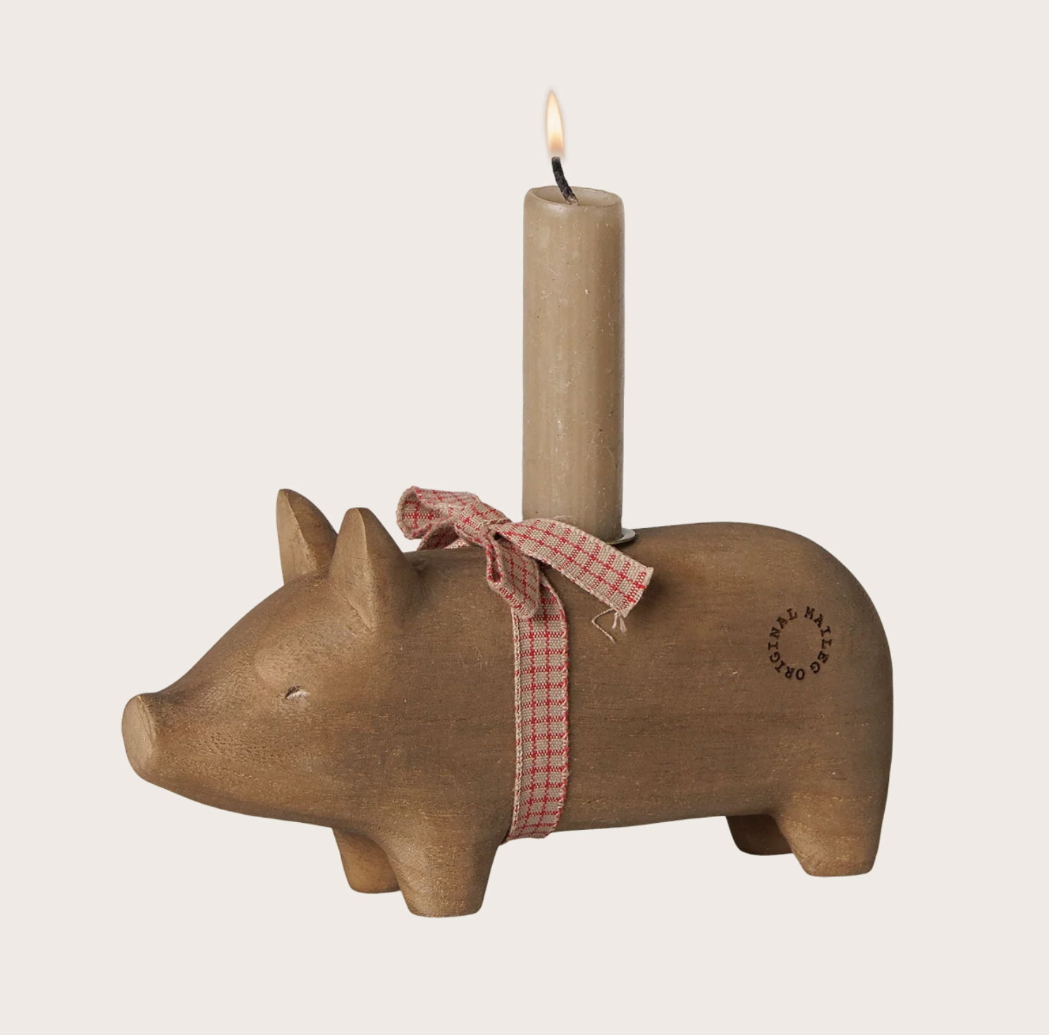 Maileg Holzkerzenhalter, Schwein, Mittel – Natur, Länge ca. 18 cm