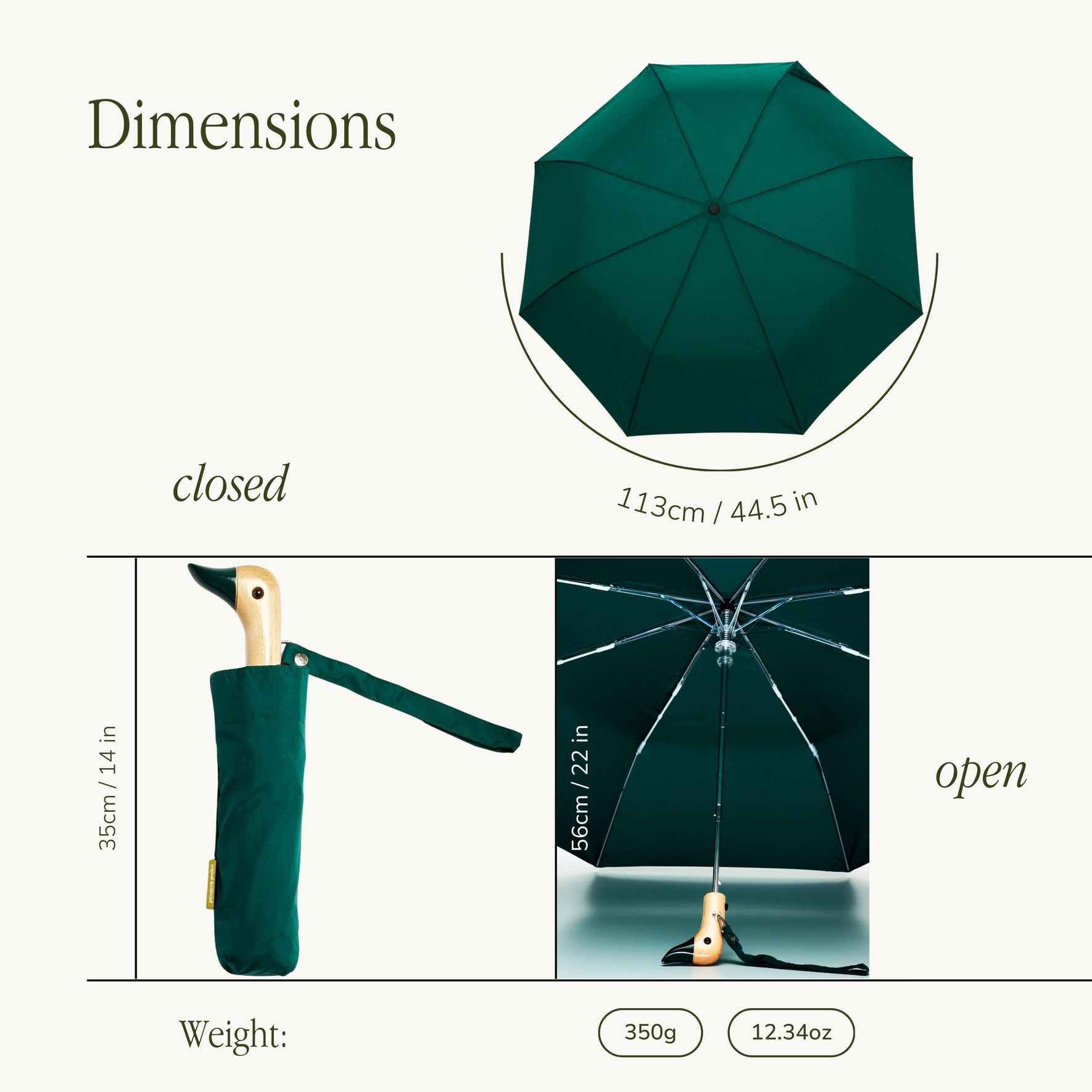 Regenschirm Original Duckhead FOREST GREEN, Dunkelgrün, Forest Green Eco-Friendly Umbrella