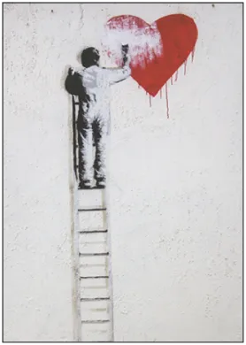 Postkarte Banksy " Follow your Heart " Kunst   , Herz 